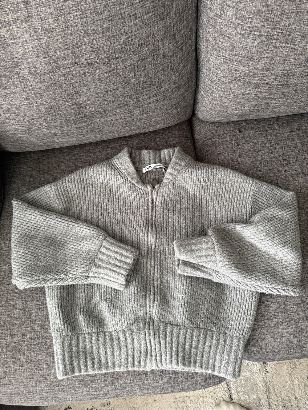 Zara - Grey Chunky Bomber Cardigan